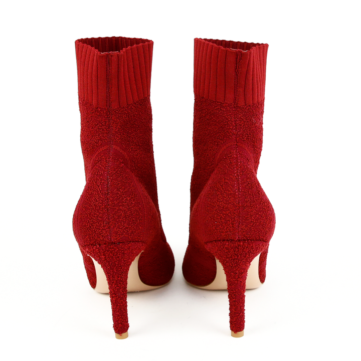 Gianvito Rossi Fiona Red Bouclé Knit Ankle Boots