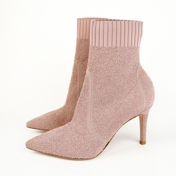 Gianvito Rossi Fiona Pink Bouclé Knit Ankle Boots