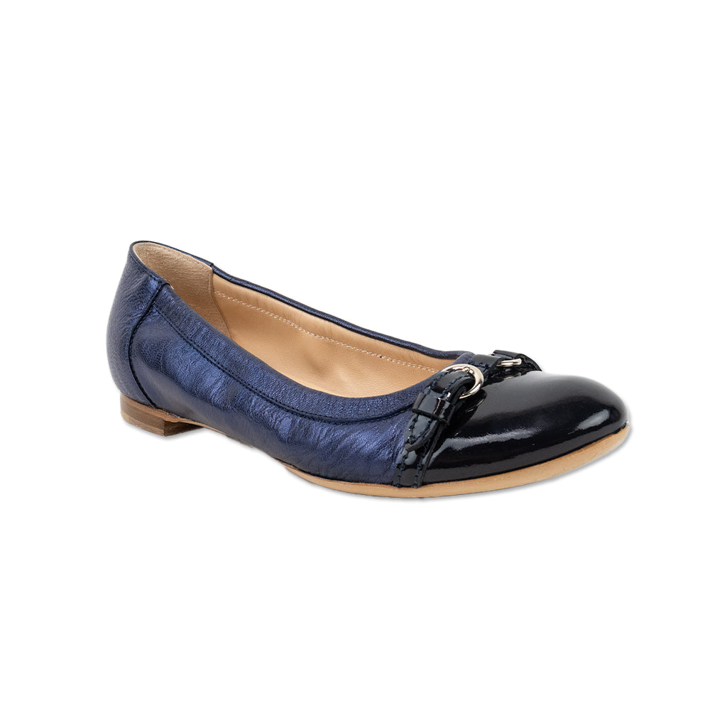 AGL Blue Leather Round Toe Ballet Flats