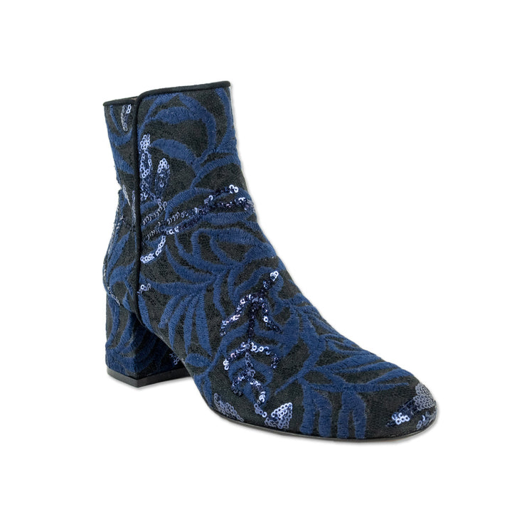 AGL Navy Embroidered Sequin Black Lace Boots