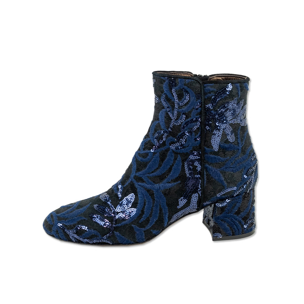 AGL Navy Embroidered Sequin Black Lace Boots