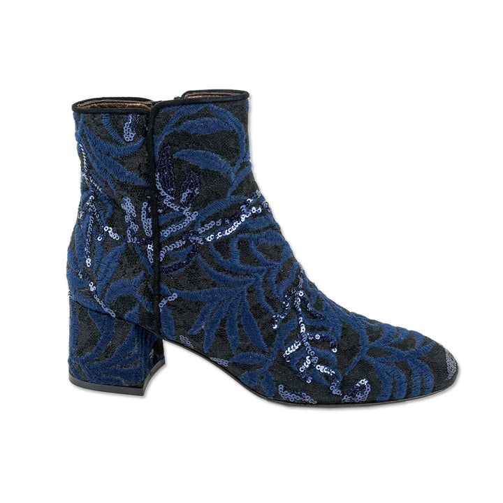 AGL Navy Embroidered Sequin Black Lace Boots