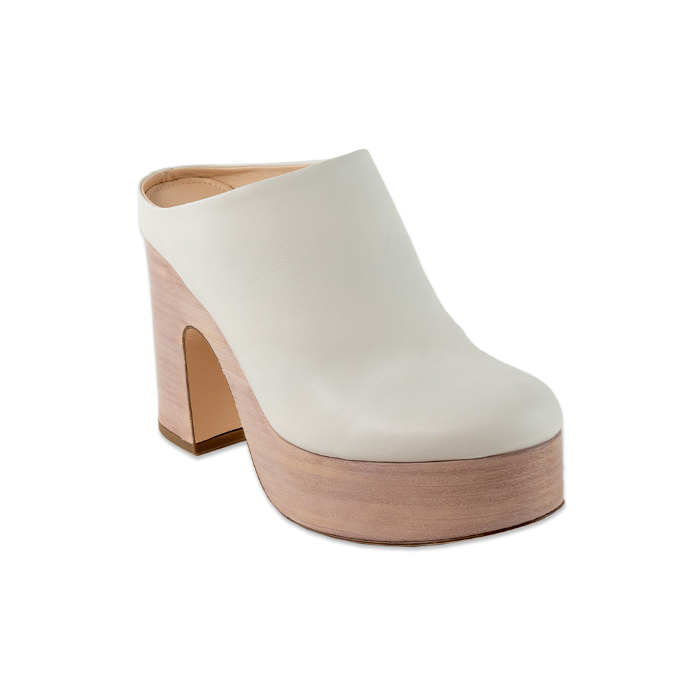 AGL Platform White Leather Mules