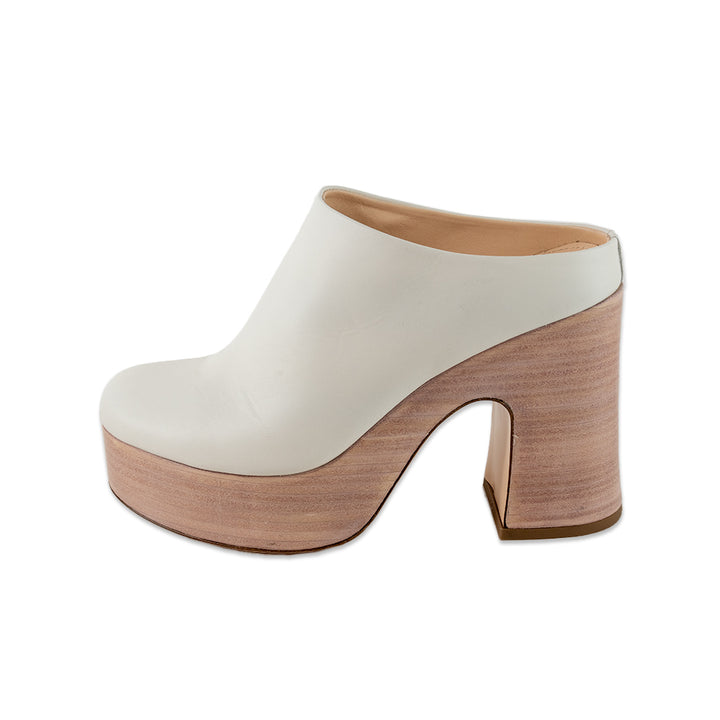 AGL Platform White Leather Mules