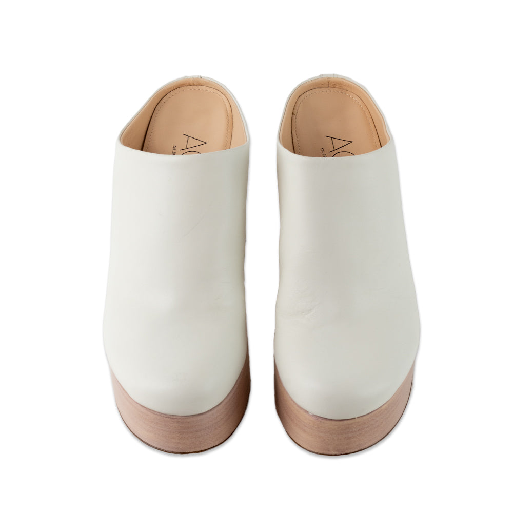 AGL Platform White Leather Mules