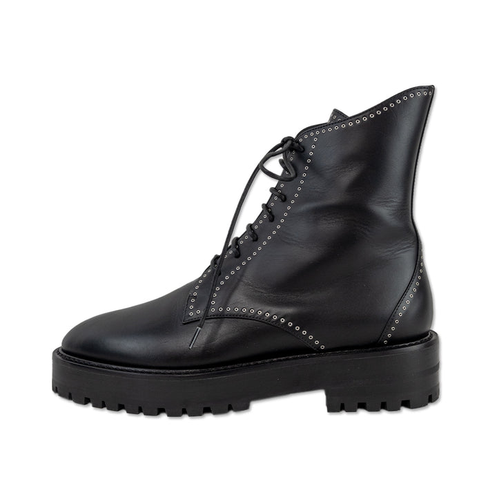 ALAÏA Black Leather Micro Oeillets Combat Boots