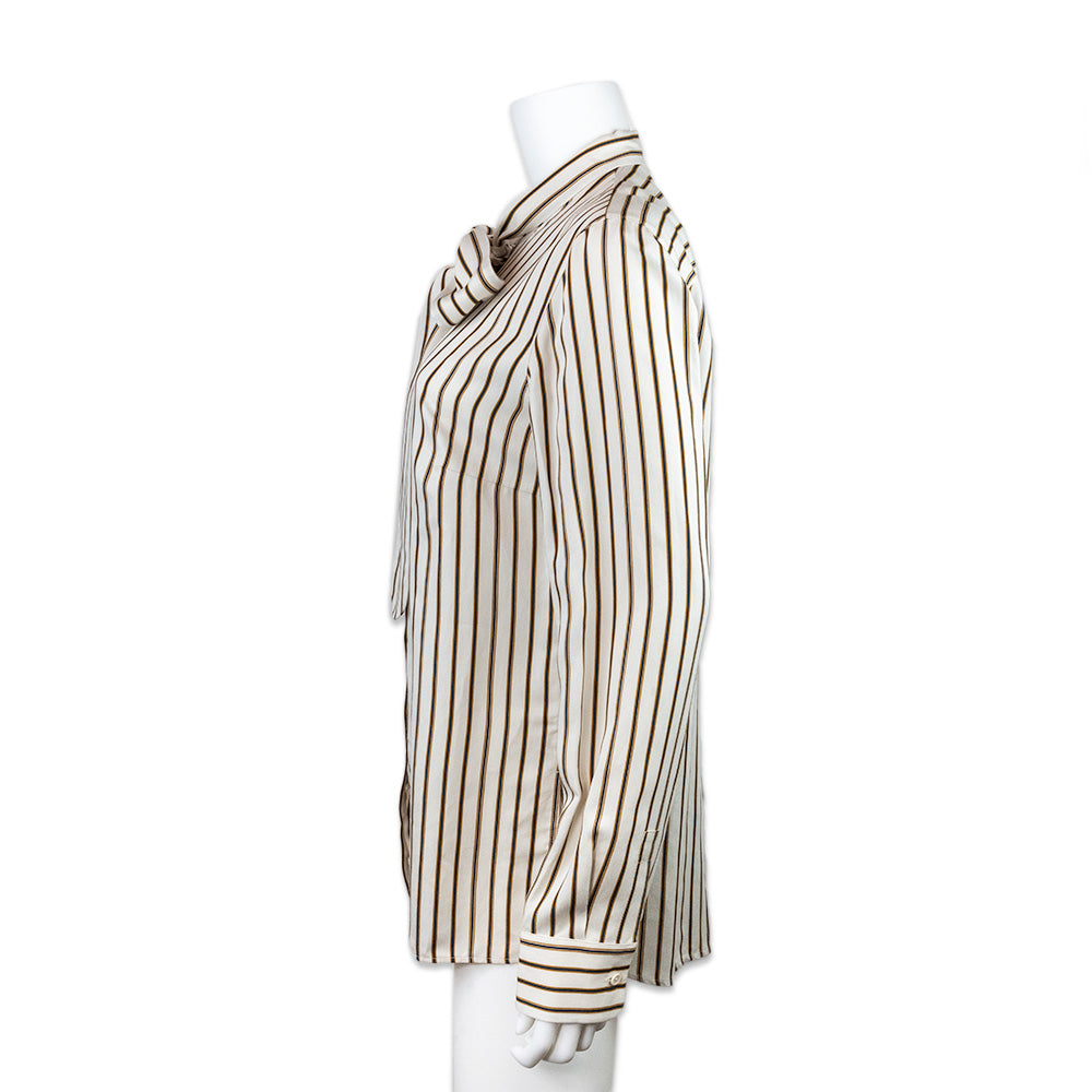 Akris Punto Bow Navy Tan Striped Long Sleeve Tunic