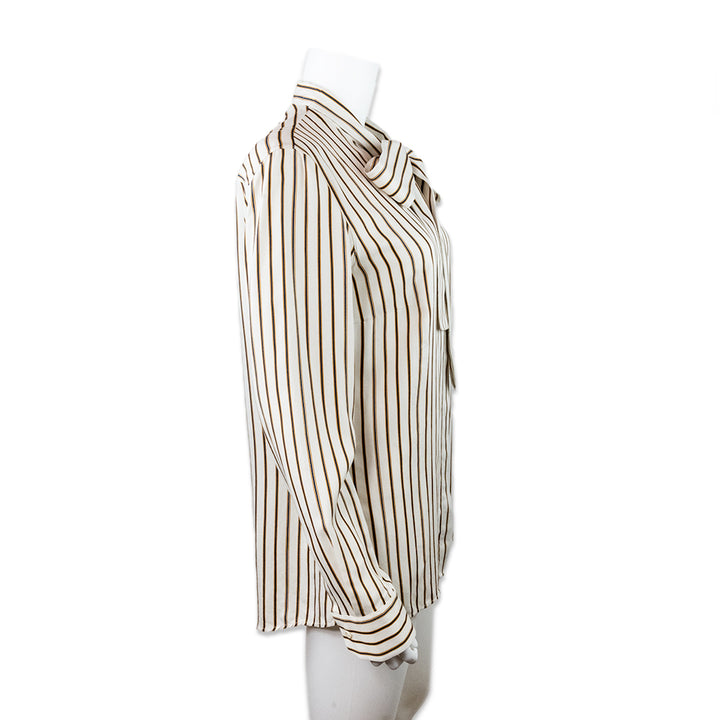 Akris Punto Bow Navy Tan Striped Long Sleeve Tunic