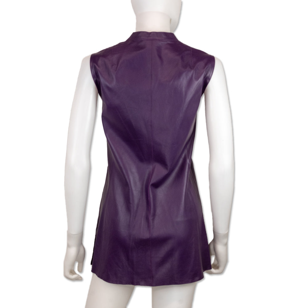 Akris Purple Leather Sleeveless Button-Up Top