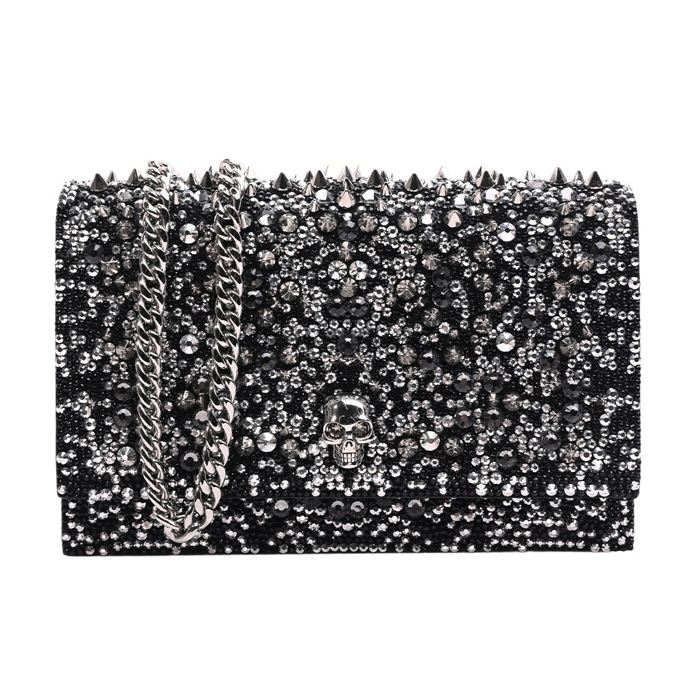 Alexander McQueen Black 
Silver Crystal Studded Skull Mini Bag