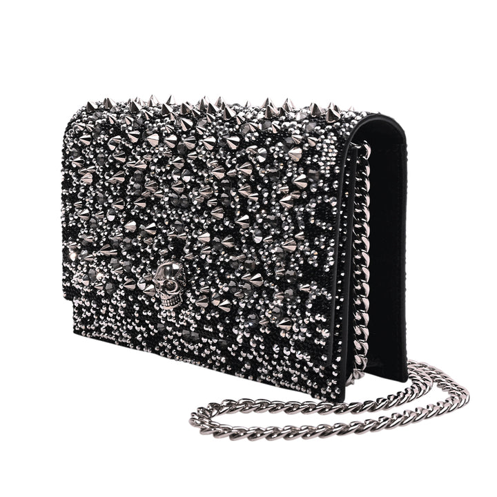 Alexander McQueen Black 
Silver Crystal Studded Skull Mini Bag