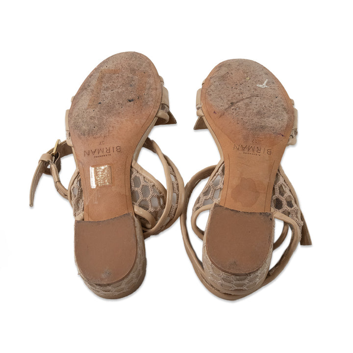 Alexandre Birman Nude Leather Mesh Open Toe Sandals