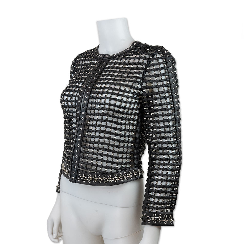 Alice 
Olivia Cut Out Leather and Studded Jacket