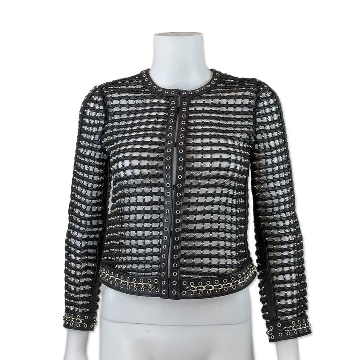 Alice 
Olivia Cut Out Leather and Studded Jacket