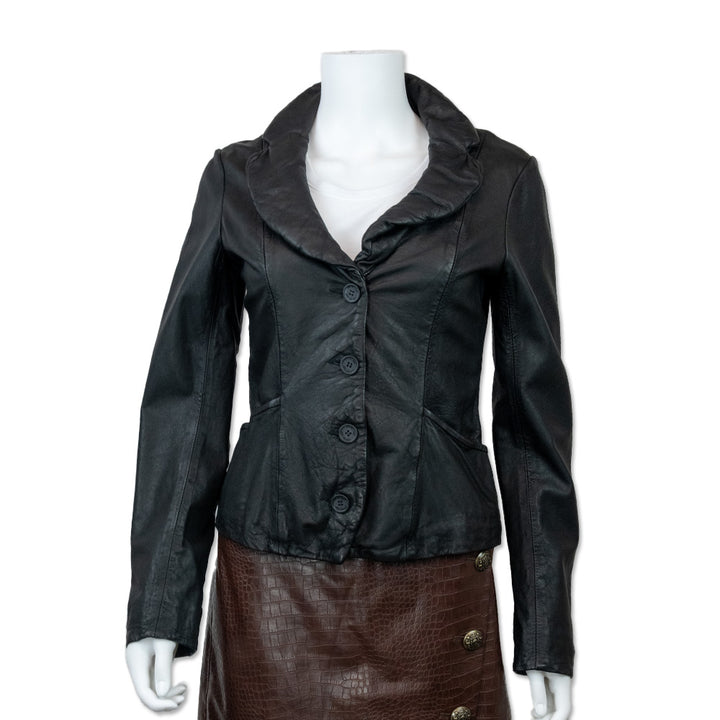 All Saints Black Textured Leather Blazer