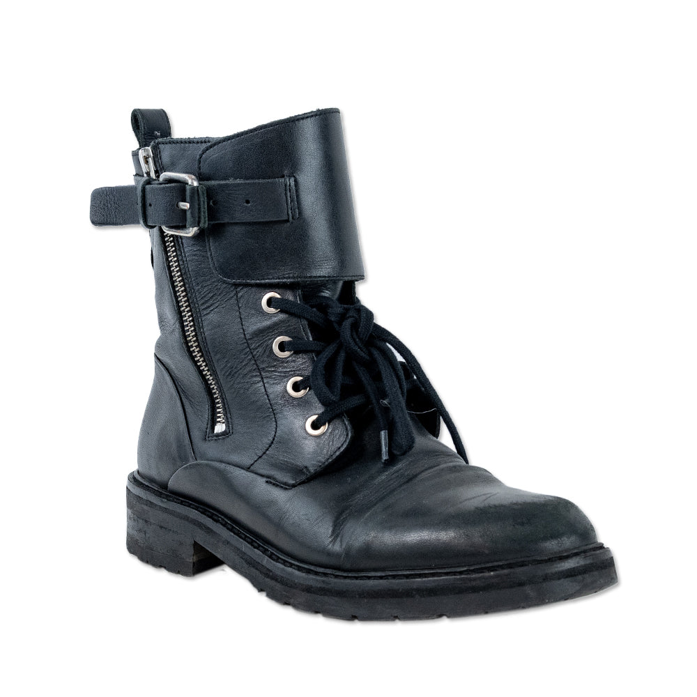 AllSaints Brigade Black Leather Biker Boots