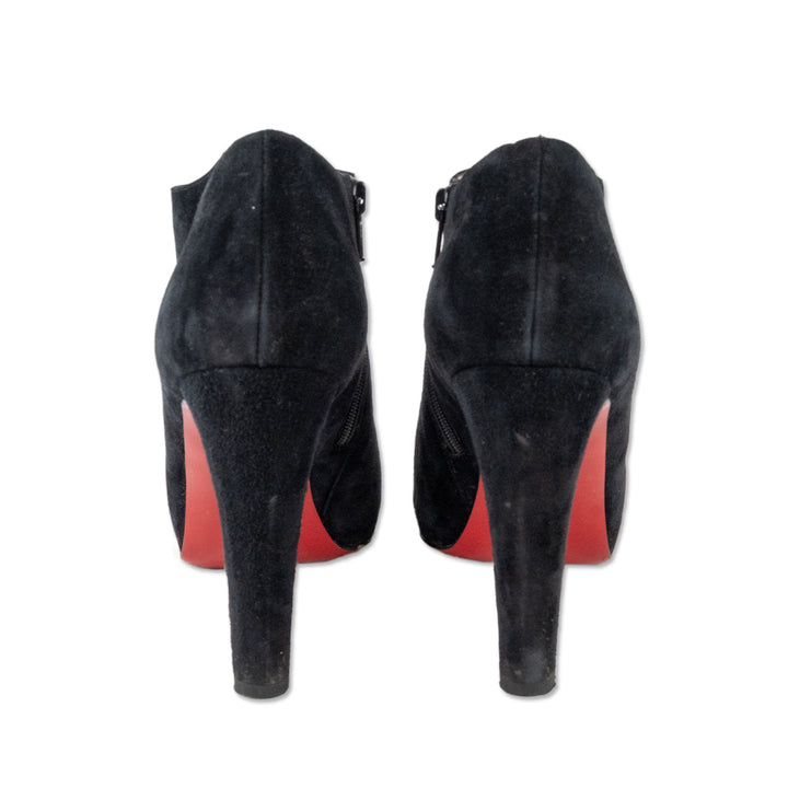 Christian Louboutin Black Suede Round Toe Ankle Booties