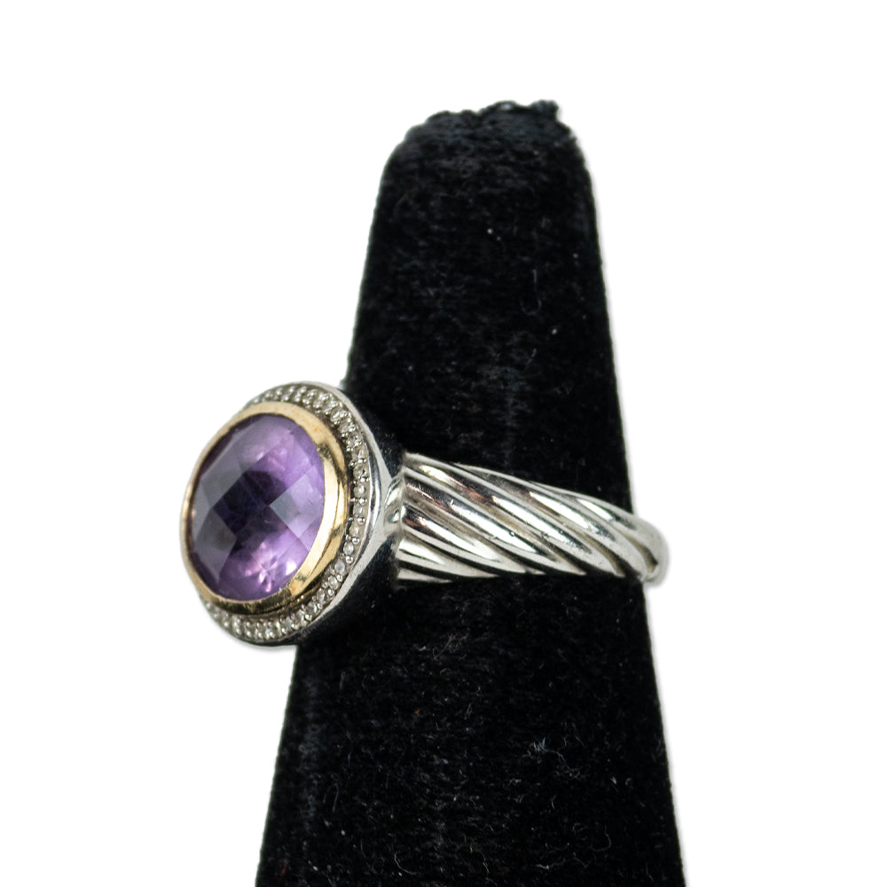 Amethyst 
Diamond with 925 Sterling Silver Oval Cable Ring