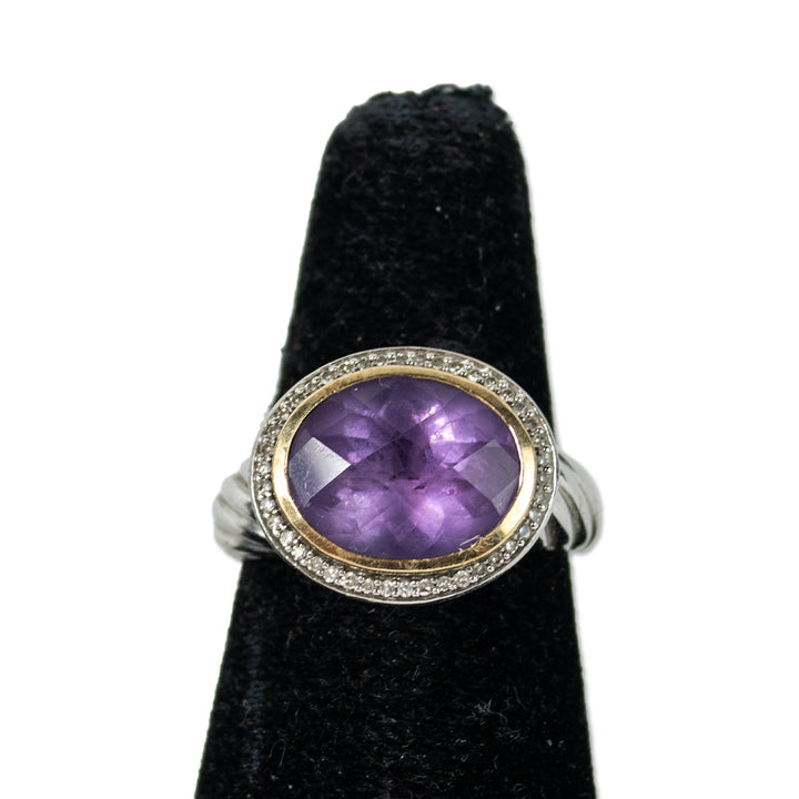 Amethyst 
Diamond with 925 Sterling Silver Oval Cable Ring