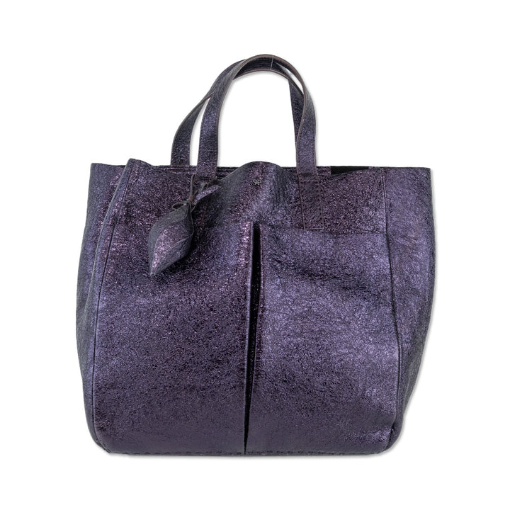 Anya Hindmarch Bits 
Bobs Metallic Purple Crinkle Patent Leather Tote