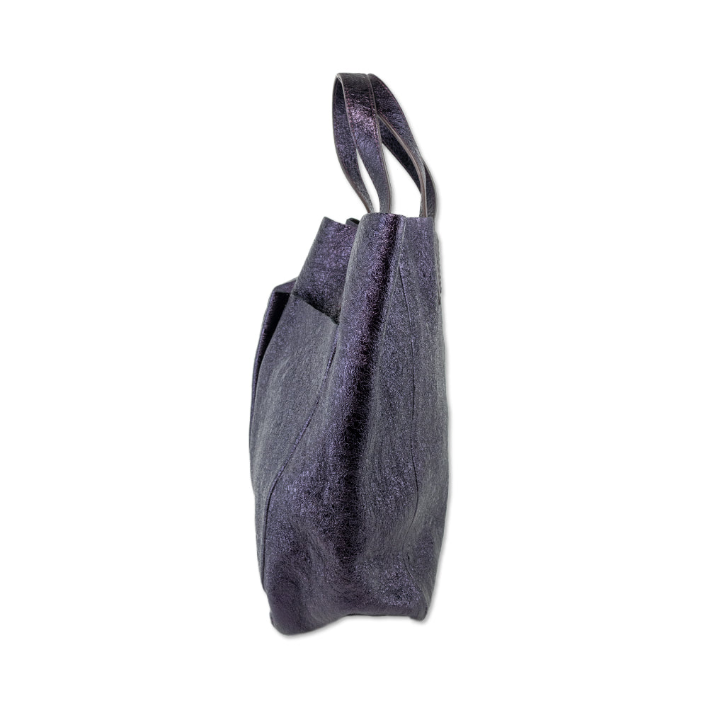 Anya Hindmarch Bits 
Bobs Metallic Purple Crinkle Patent Leather Tote