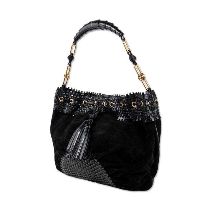 Anya Hindmarch Black Suede and Patent Leather Slouchy Tote