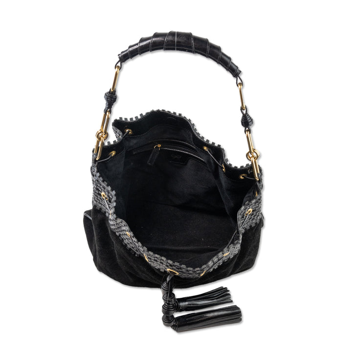 Anya Hindmarch Black Suede and Patent Leather Slouchy Tote