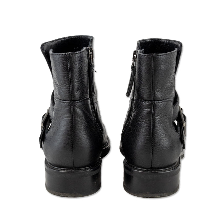 Aquatalia Black Leather Ankle Boots with Silver Buckle