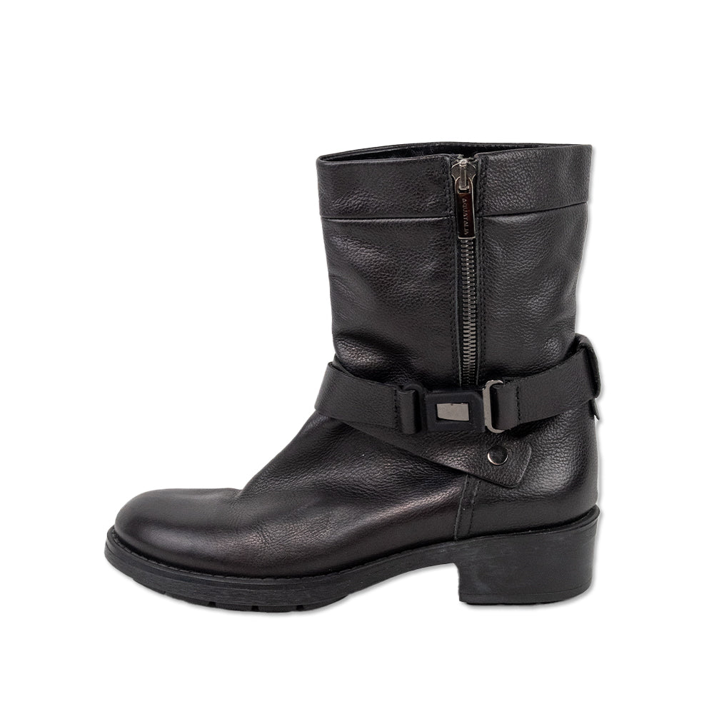 Aquatalia Black Leather Ankle Boots with Straps