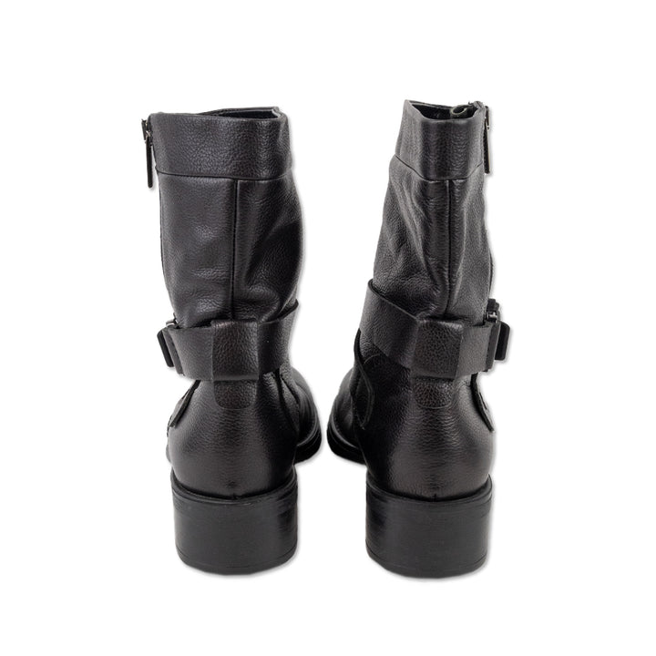 Aquatalia Black Leather Ankle Boots with Straps