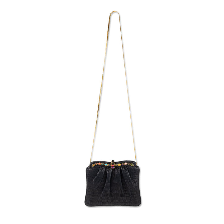 Ashneil Black Leather Jeweled Frame Clutch