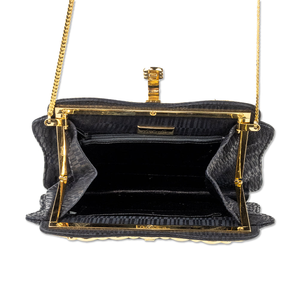 Ashneil Black Leather Jeweled Frame Clutch