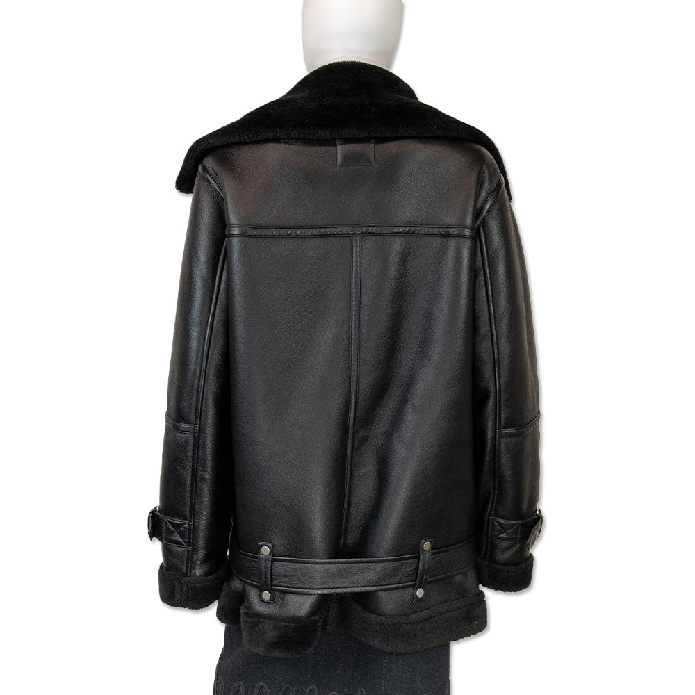 Avec Les Filles Black Faux Shearling Leather Biker Jacket