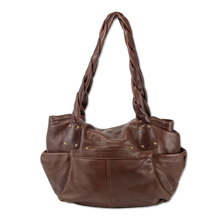 B. Makowsky Brown Braided Leather Tote