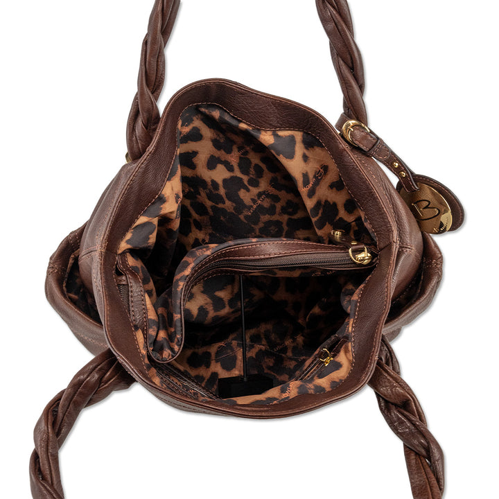 B. Makowsky Brown Braided Leather Tote