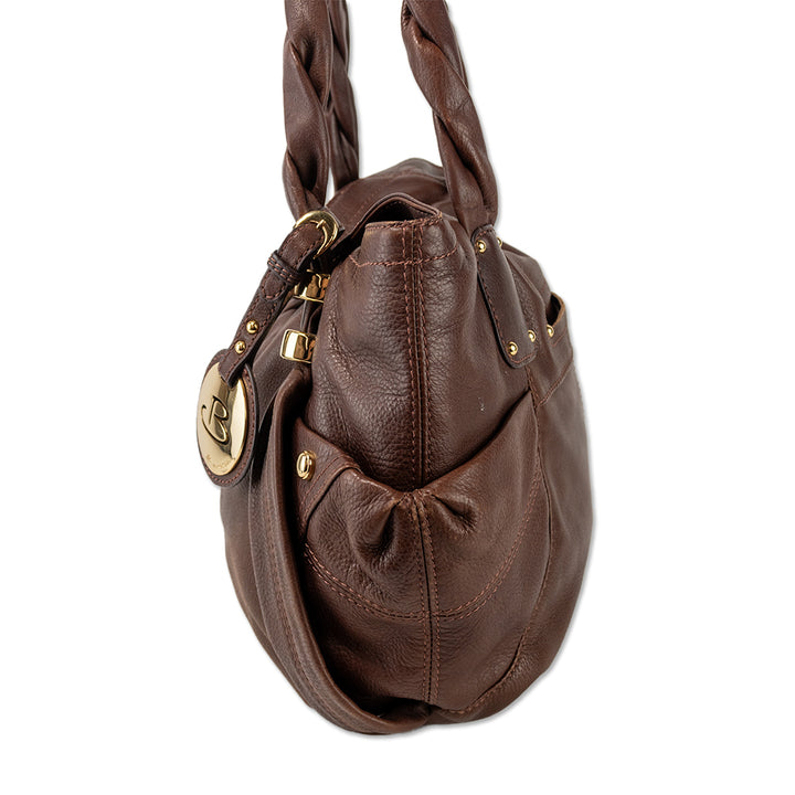 B. Makowsky Brown Braided Leather Tote