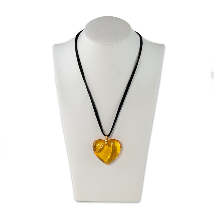 Baccarat Amber Glass Heart Necklace