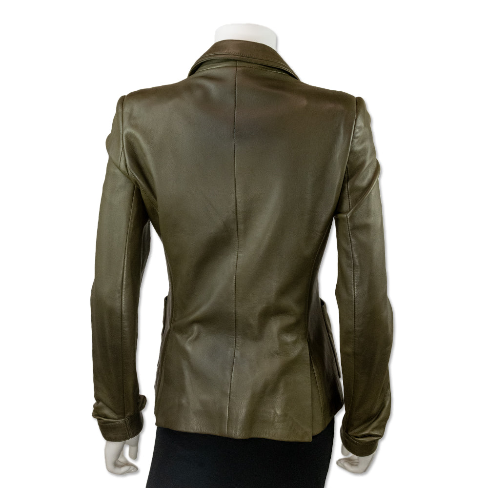 Balenciaga Army Green Leather Blazer