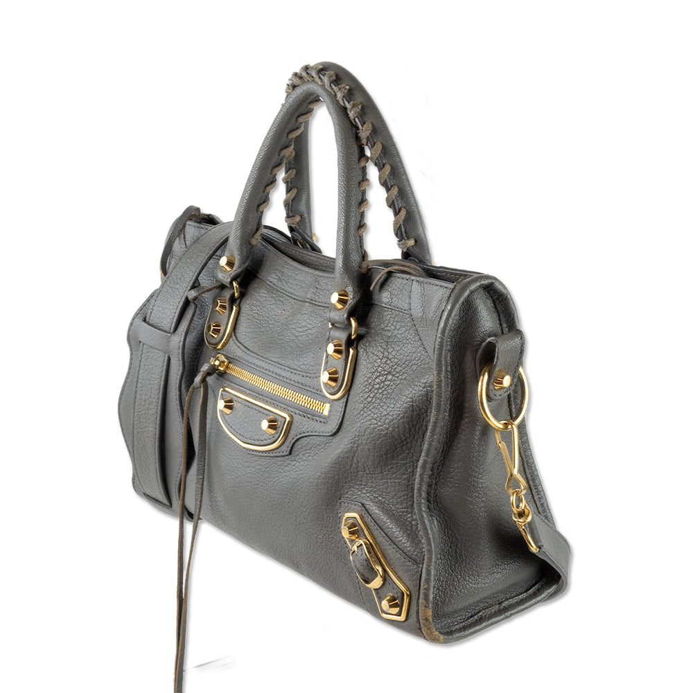 Balenciaga Mini City Bag in Gray Leather with Gold Hardware