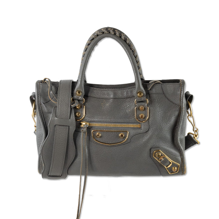 Balenciaga Mini City Bag in Gray Leather with Gold Hardware