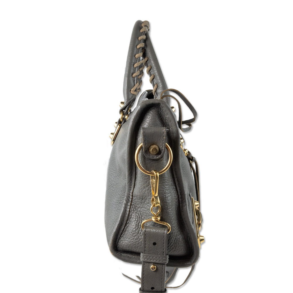 Balenciaga Mini City Bag in Gray Leather with Gold Hardware