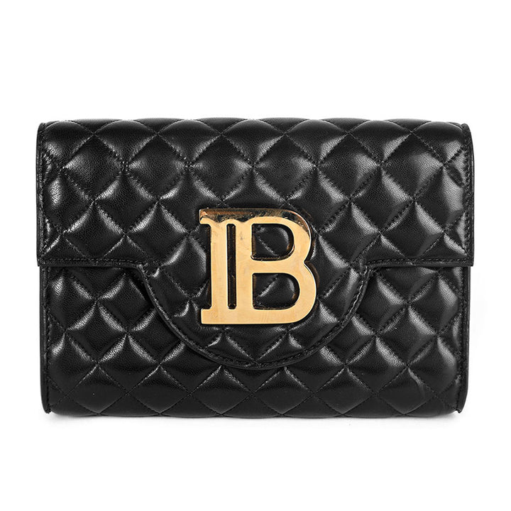 Balmain Black Quilted Leather Clutch