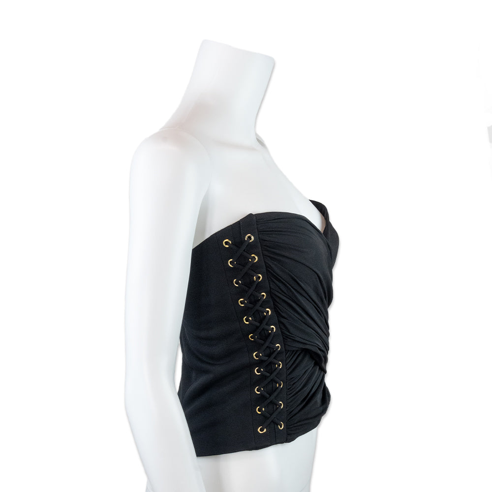 Balmain Black and Gold Lace up Corset Top