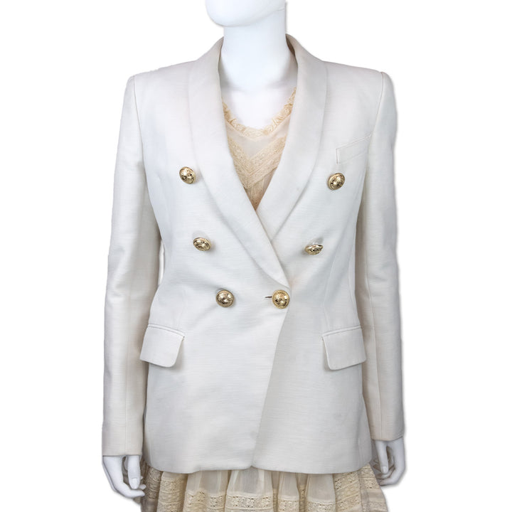 Balmain White Cotton Double-Breasted Blazer