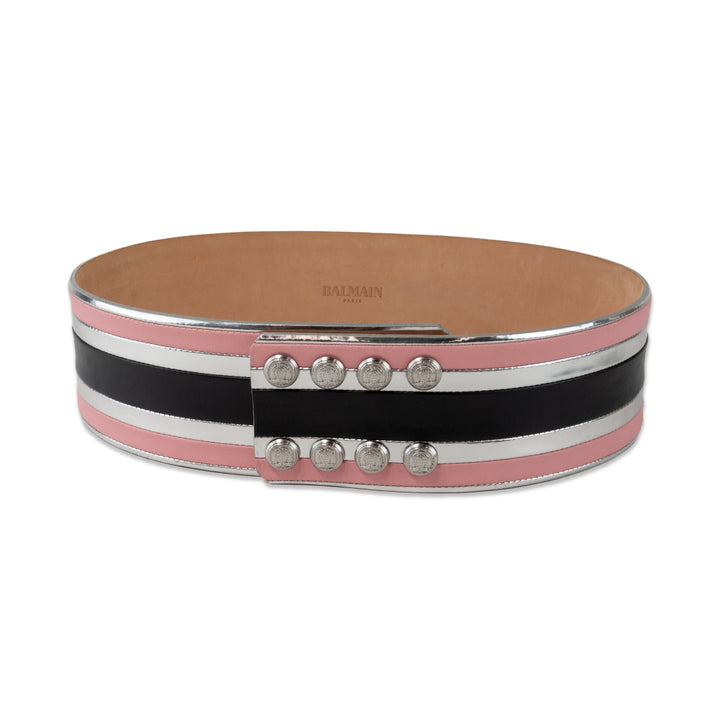 Balmain Wide Pink and Silver Striped Belt