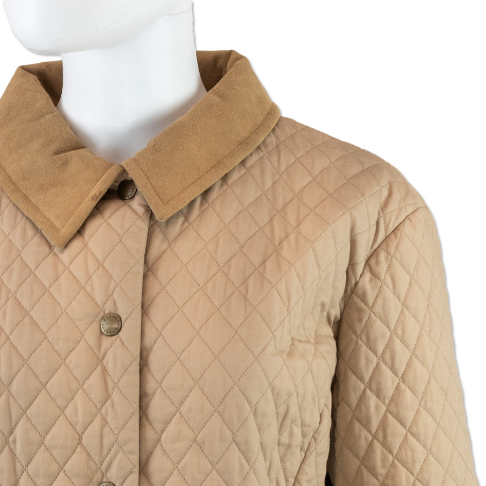 Barbour Beige Quilted Suede-Collar Jacket