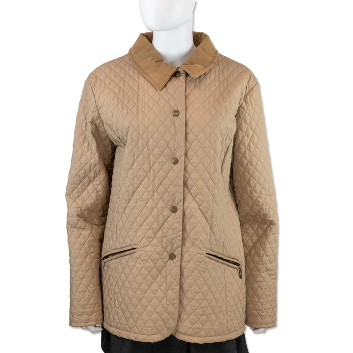 Barbour Beige Quilted Suede-Collar Jacket