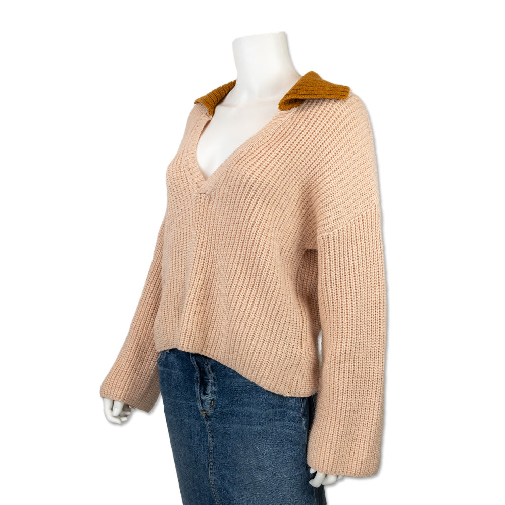 Baum Und Pferdgarten Pink and Orange V- Neck Cable Knit Sweater