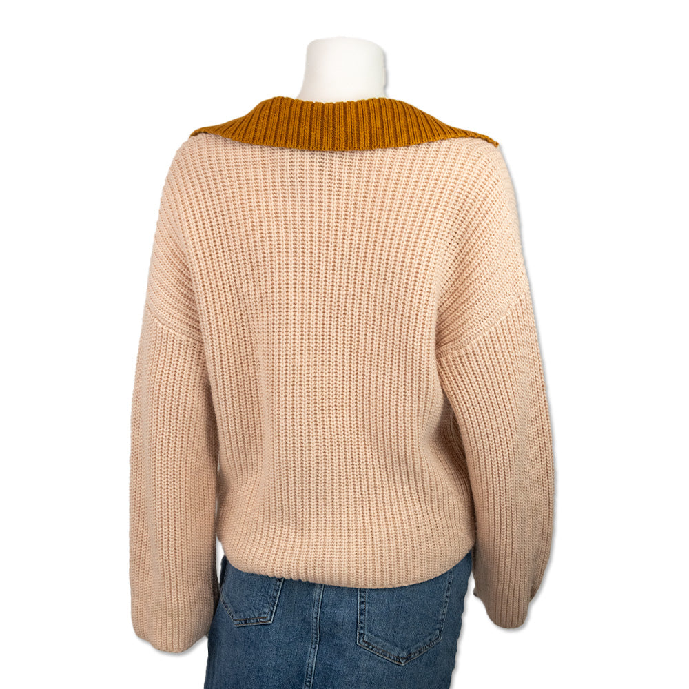 Baum Und Pferdgarten Pink and Orange V- Neck Cable Knit Sweater