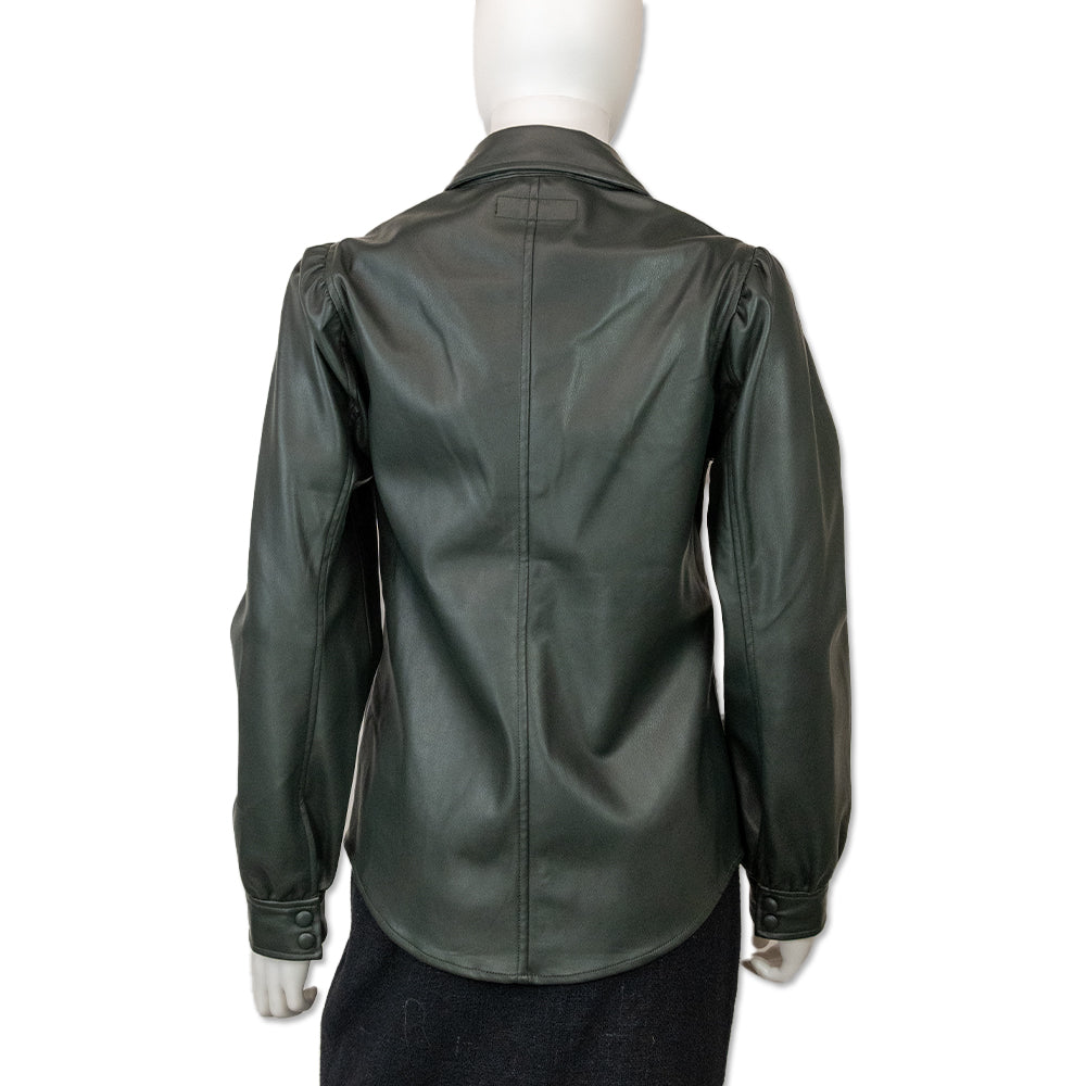 BLANKNYC Dark Green Faux Leather Shirt Shacket